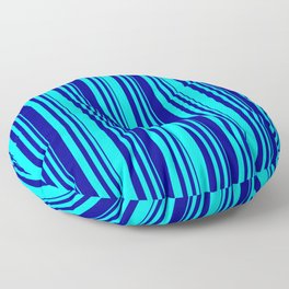 [ Thumbnail: Aqua & Dark Blue Colored Stripes/Lines Pattern Floor Pillow ]