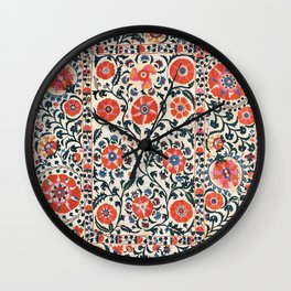 Shakhrisyabz Suzani  Uzbekistan Antique Floral Embroidery Print Wall Clock
