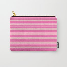 [ Thumbnail: Hot Pink and Pink Colored Striped Pattern Carry-All Pouch ]