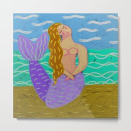 Purple Mermaid Abstract Digital Painting Metal Print