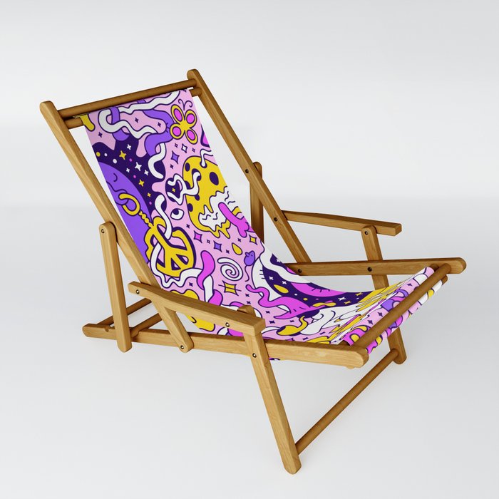 Colorful Funky 90s Smiley Trip Sketch Doodle Sling Chair