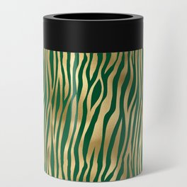 Green Gold Zebra Skin Print Pattern Can Cooler