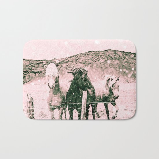 Southwest Horses Black and White Bath Mat