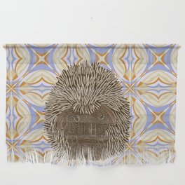 Cute hedgehog standing on a purple and orange pattern background - animal graphic design Wall Hanging