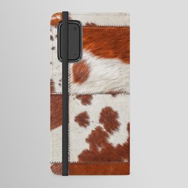 Cowhide brown and white fur patchwork Android Wallet Case