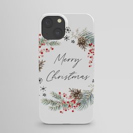 Christmas wreath with cones, snowflakes and berries iPhone Case