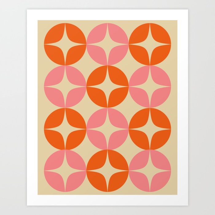 Mid Century Modern Pattern in Pink and Orange Art Print