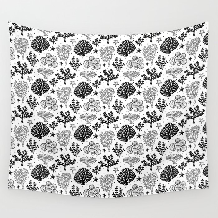 Black Coral Silhouette Pattern Wall Tapestry