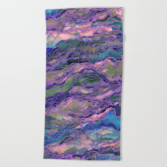 MARBLE IDEA! LAVENDER PINK PEACH Abstract Watercolor Painting Colorful Geological Nature Marbled Art Beach Towel