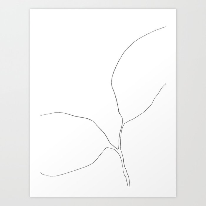 Seedling Leaning Left - Minimalist Botanical Line Drawing Art Print