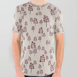 Red and tan hand drawn berries and branches All Over Graphic Tee