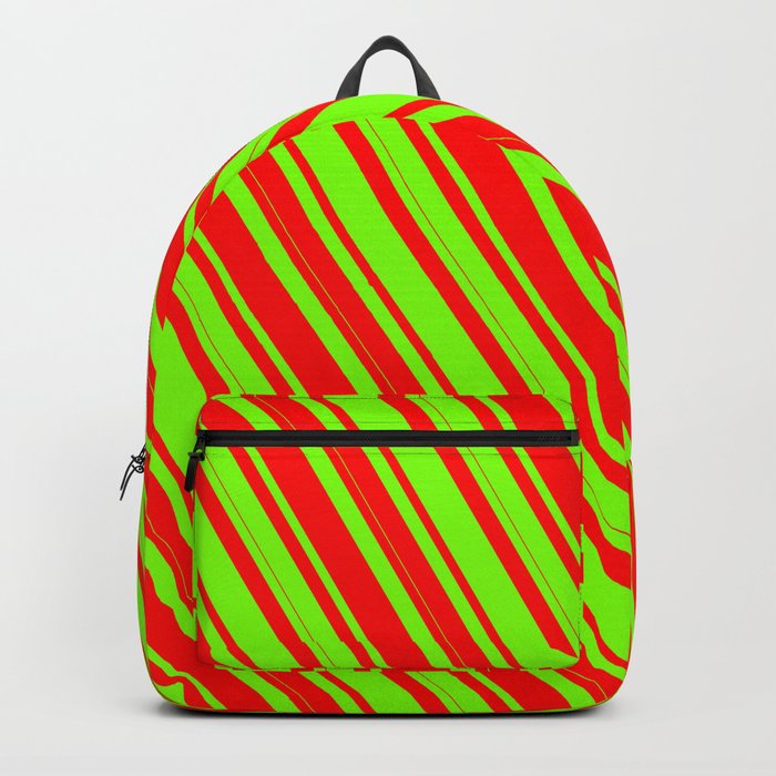 Chartreuse & Red Colored Lines Pattern Backpack