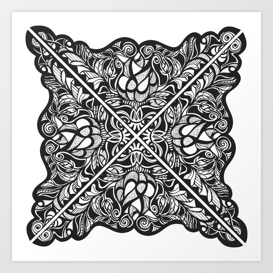 Black Lotus Lace Illustration Pattern Art Print