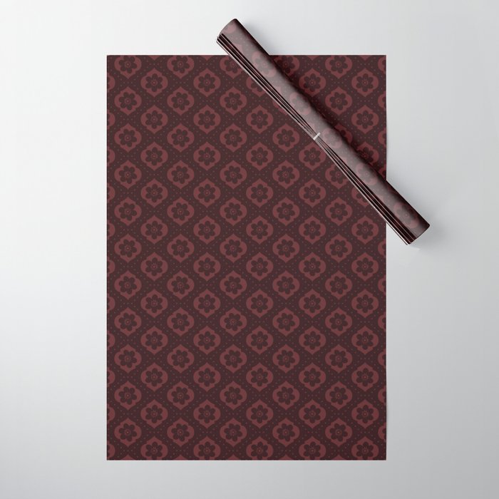 Dark red Moroccan floral with dots Wrapping Paper