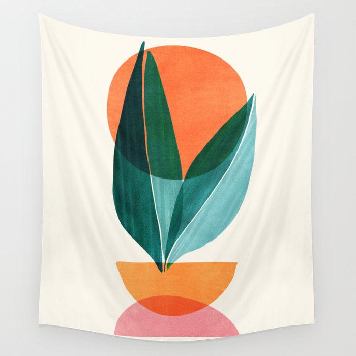 Nature Stack Teal and Orange Abstract Sunset Wall Tapestry