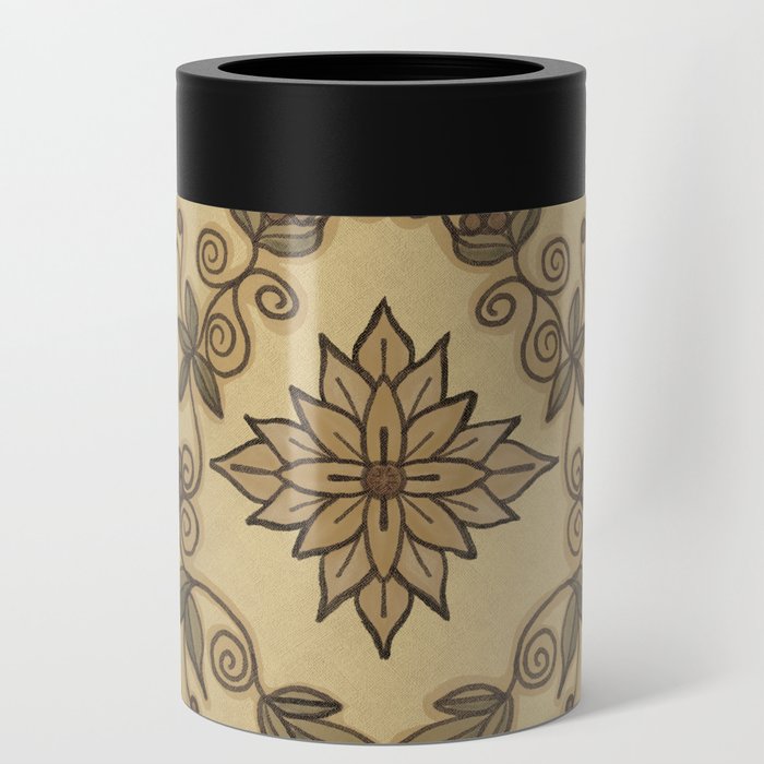 Faded tapestry pattern in golden wheat Can Cooler