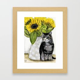 Pussy and Flowers Framed Art Print