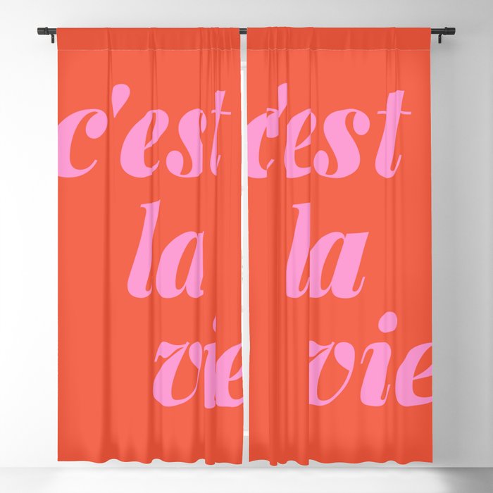 C'est La Vie French Language Saying in Bright Pink and Orange Blackout Curtain