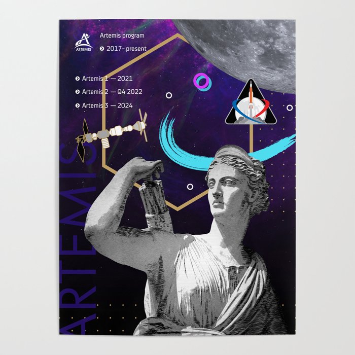 Ancient Gods and Planets: NASA Artemis program [synthwave/vaporwave/retrowave/cyberpunk] Poster