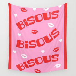 Bisous Pink and Red Kisses Wall Tapestry