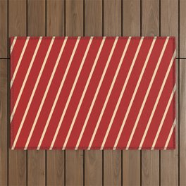 [ Thumbnail: Red & Beige Colored Stripes/Lines Pattern Outdoor Rug ]