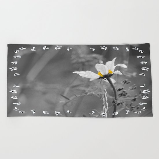 White daisy on a grey day Beach Towel