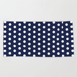 Navy Blue Polka Dots Minimalist Line Drawing Beach Towel