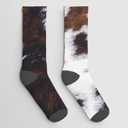 Brown Cowhide, Cow Skin Print Pattern Socks