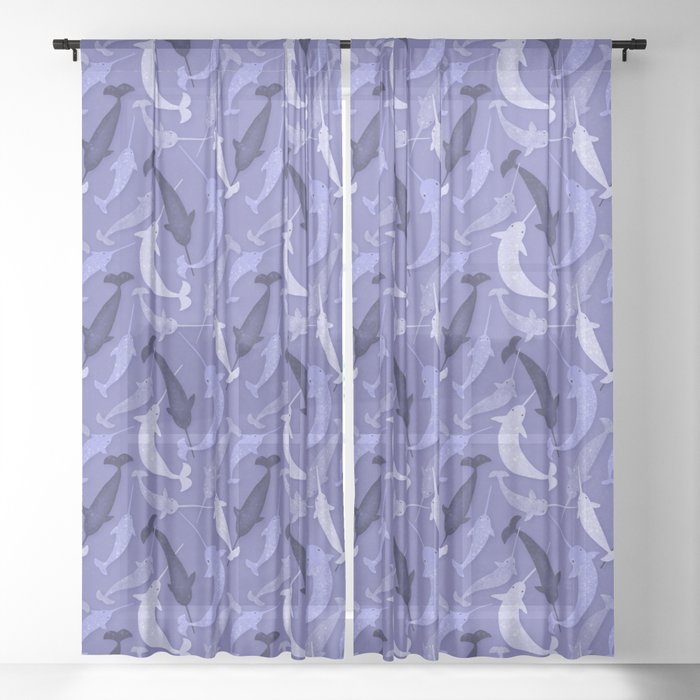 Narwhals in a Very Peri Pool Sheer Curtain