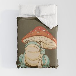 Frog with Mushroom Umbrella Duvet Cover
