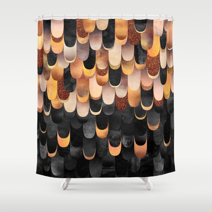 Feathered - Copper And Black Shower Curtain