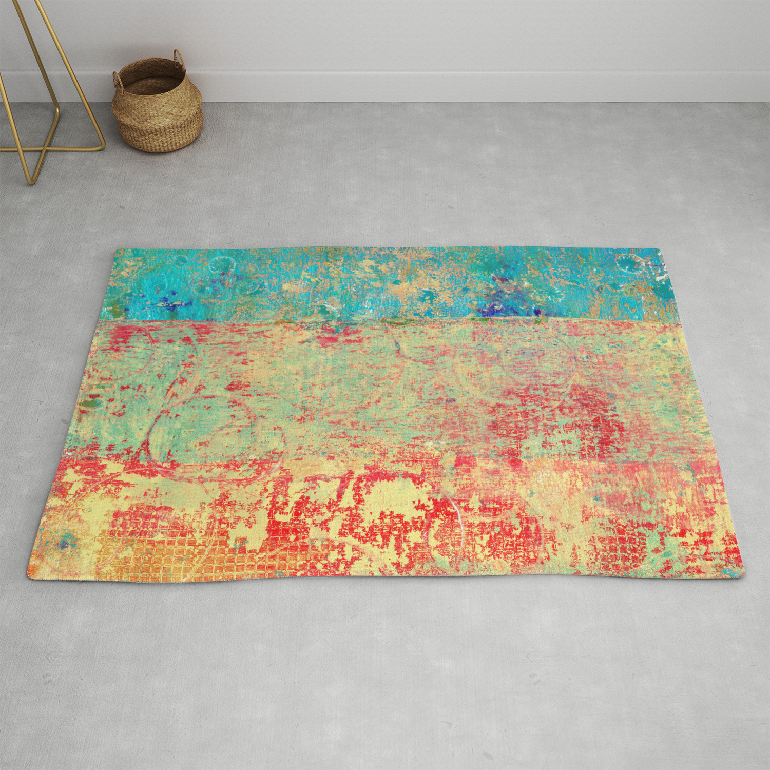 Brilliant Encounter Abstract Art Turquoise Red Rug By Itaya Society6