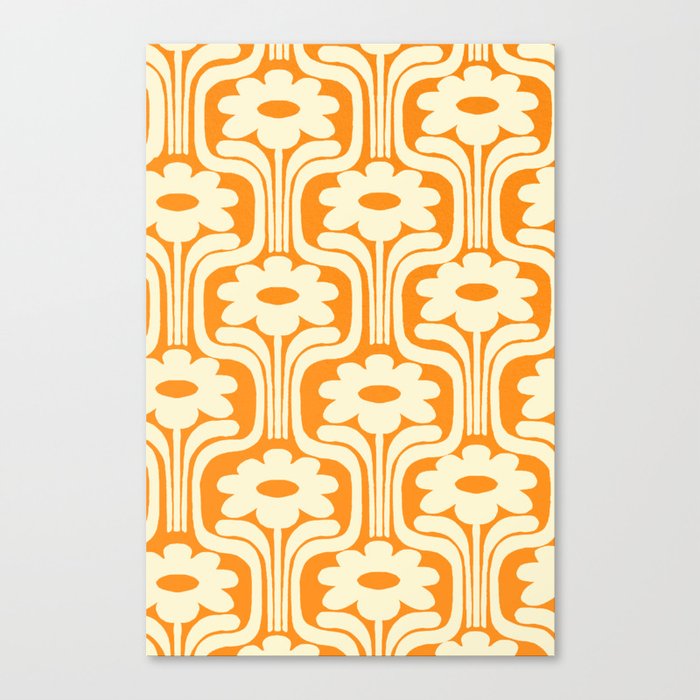 70s Orange Flower Pattern Canvas Print