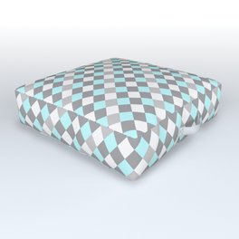 Gray Sky Blue White Diagonal French Checkered Pattern Outdoor Floor Cushion