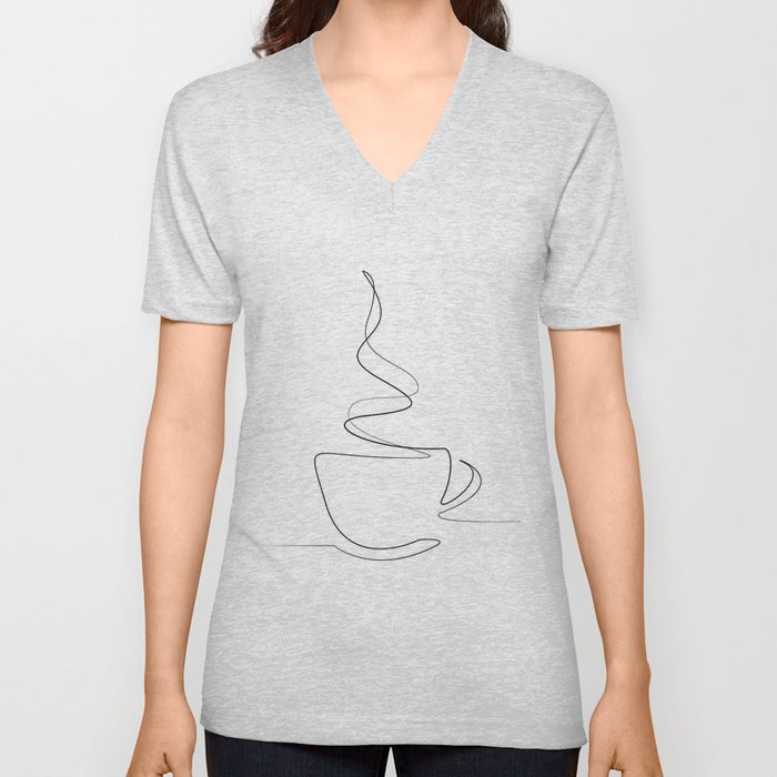 Minimal Coffee Line Art V Neck T Shirt