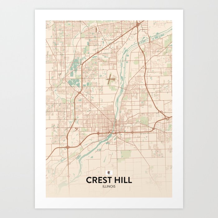 Crest Hill, Illinois, United States Vintage City Map Art Print by IMR