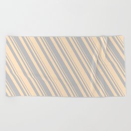 [ Thumbnail: Grey & Bisque Colored Lined/Striped Pattern Beach Towel ]