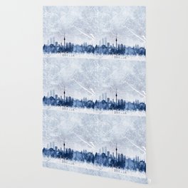 Berlin Skyline & Map Watercolor Navy Blue, Print by Zouzounio Art Wallpaper