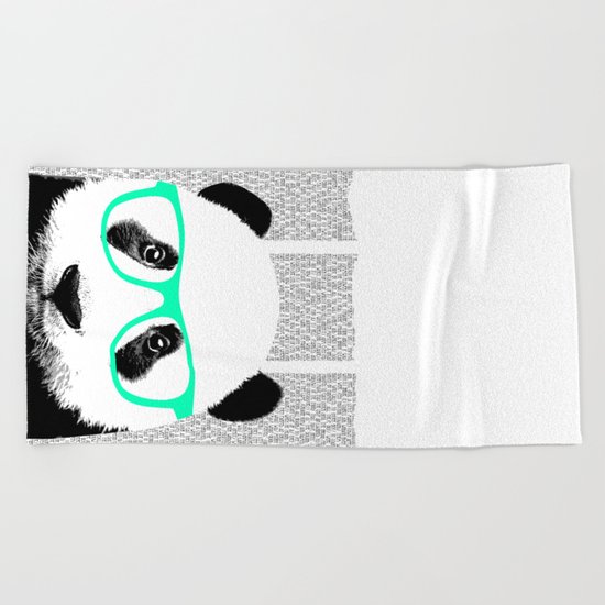 Panda with teal glasses Beach Towel