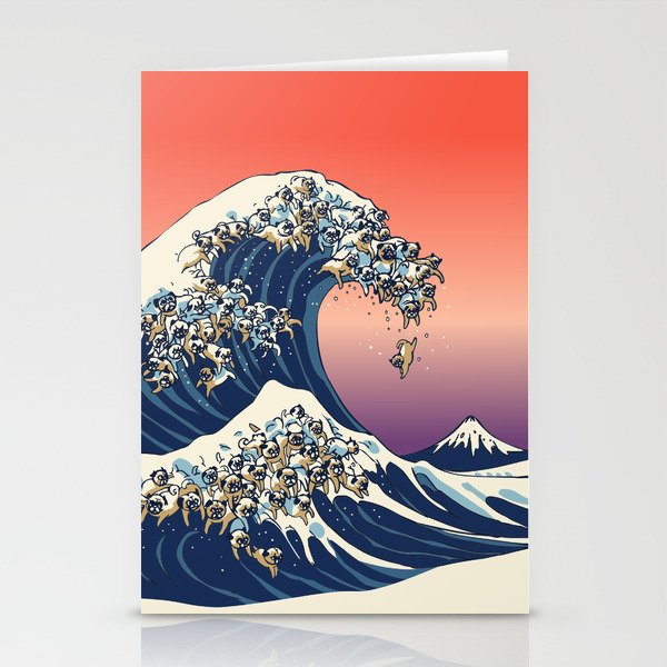 The Great Wave of Pug Stationery Cards