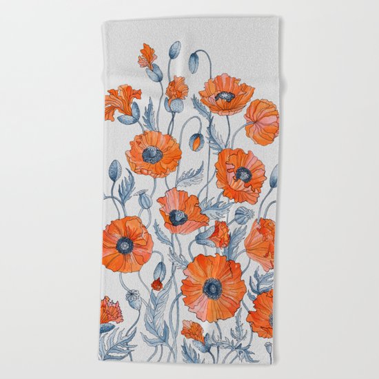 Poppies botanical art Beach Towel