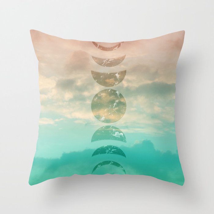 Soft Emerald Beige Clouds Moon Phases #1 #decor #art #society6 Throw Pillow