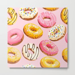 Doughnuts Pink Yellow Modern Confectionery Decor Metal Print