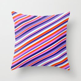 [ Thumbnail: Colorful Red, Violet, Midnight Blue, Purple, and Light Cyan Colored Lined Pattern Throw Pillow ]