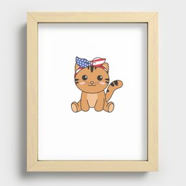 4th Of July American Cat For Kids Cute Usa Cat Recessed Framed Print