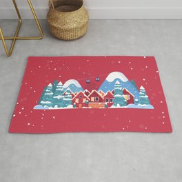 Merry Christmas Background With Winter holidays in the mountains concept banner. Rug
