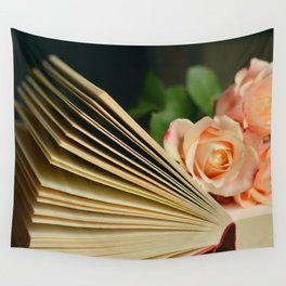 Books and roses color photograph wall home decor by 'Lil Beethoven Publishing for writer's room, office, bar, bedroom wall decor Wall Tapestry