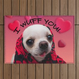 Chihuahua cute wuff you love Valentine heart Outdoor Rug