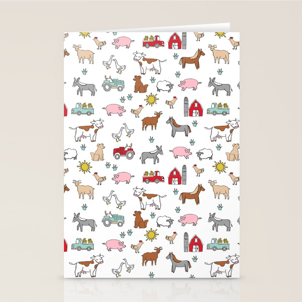 Farm animals nature sanctuary cow pig goats chickens kids gender neutral  Stationery Cards by Andrea Lauren Design | Society6