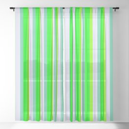 [ Thumbnail: Lime, Aquamarine, Lavender & Chartreuse Colored Lined/Striped Pattern Sheer Curtain ]